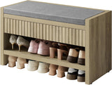 Wooden Fluted Shoe Storage Bench with 2 Drawers