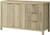 Wooden Fluted Storage Cabinet with Double Doors and 3 Drawers