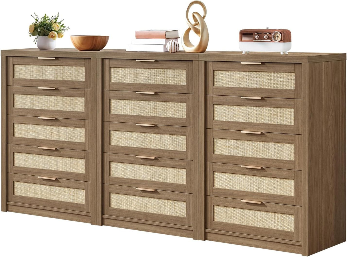 Rattan 5 Drawer Dresser Storage Cane Cabinet