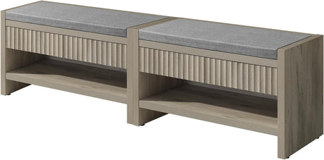 Wooden Fluted Shoe Storage Bench with 2 Drawers