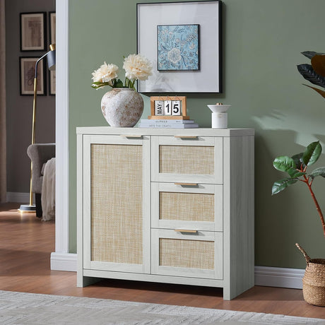 Rattan 3-Drawer 1-Door Storage Cabinet