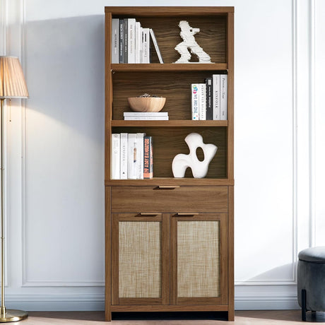 Hampstead Rattan 5-Shelf Bookcase with Door Cabinet