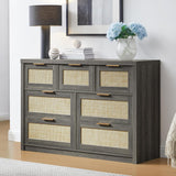 7 Drawer Dresser for Bedroom - Rattan dresser with metallic handles