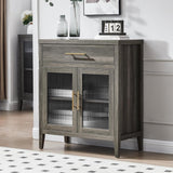 Fluted Reeded Glass Double Doors Wooden Sideboard with a Drawer