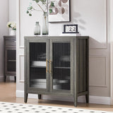 Fluted Reeded Glass Double Doors Accent Entryway Console Cabinet