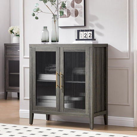 Fluted Reeded Glass Sideboard with Adjustable Shelf