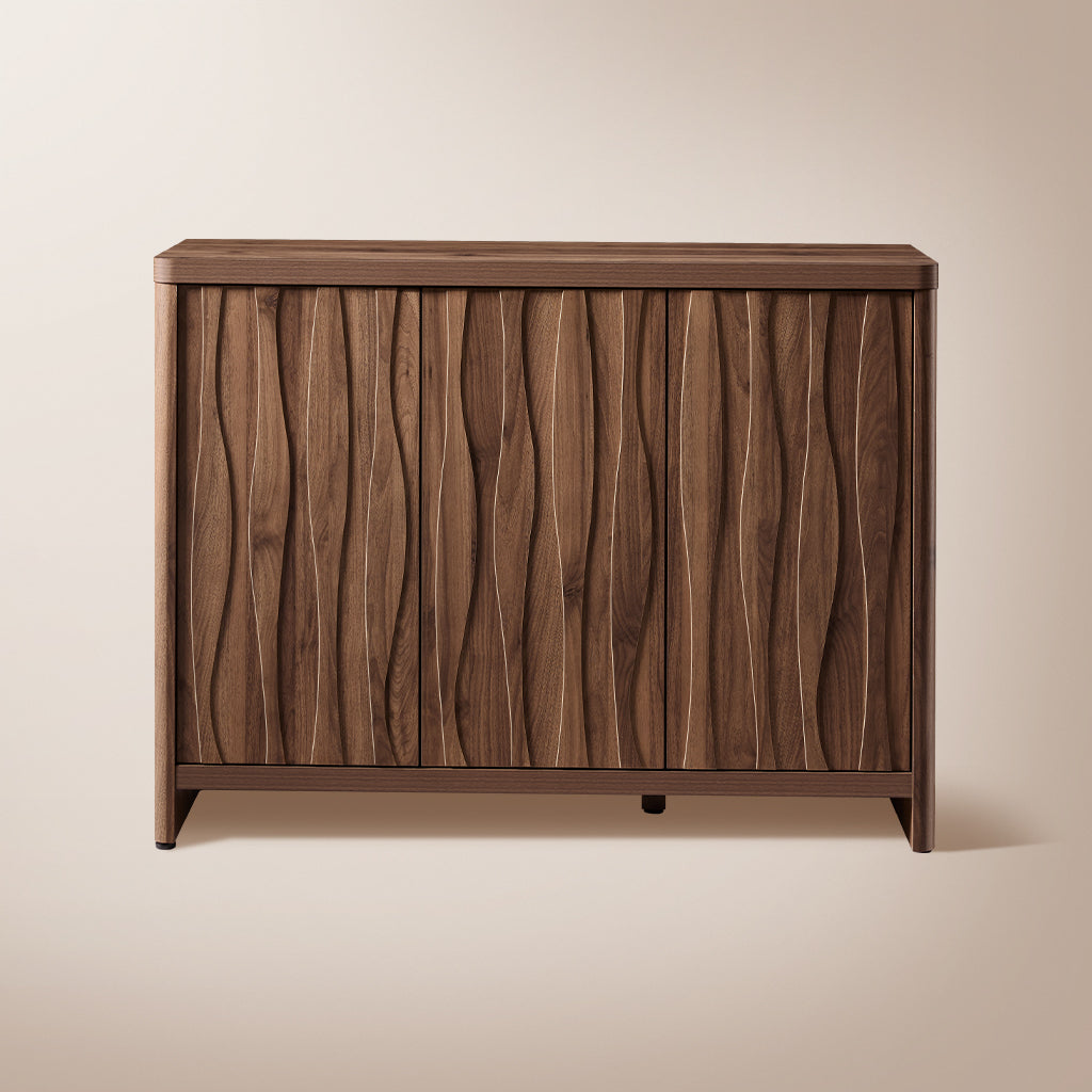 Wooden Wave Pattern 3-Door Storage Cabinet