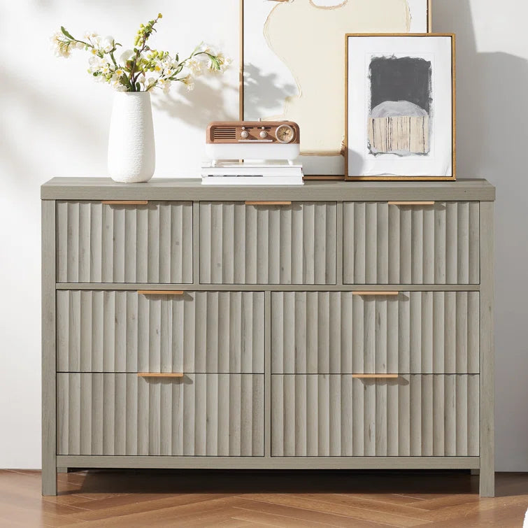 Wooden Fluted 7-Drawer Dresser Storage Chest