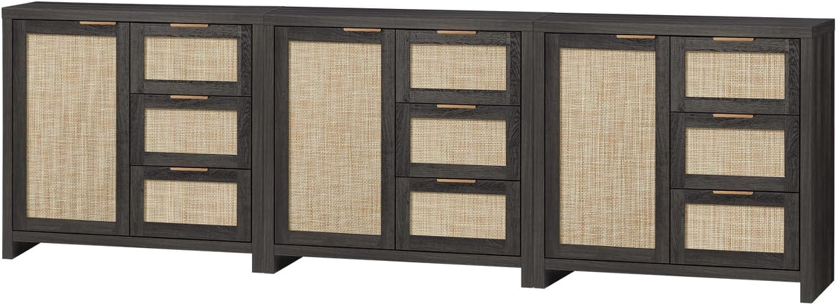 Rattan 3-Drawer 1-Door Storage Cabinet