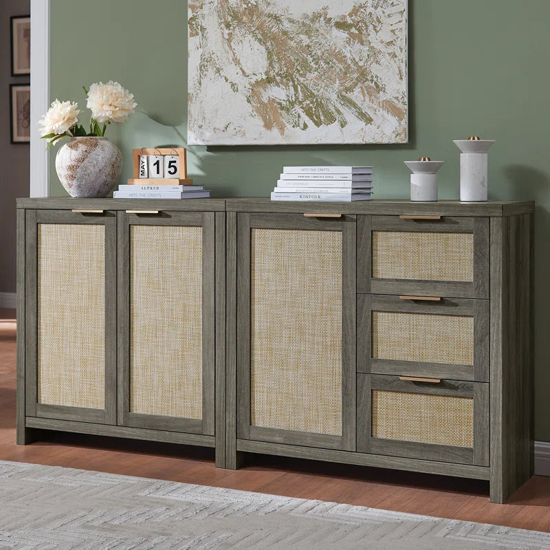 Rattan 3-Drawer 3-Door Storage Cabinet