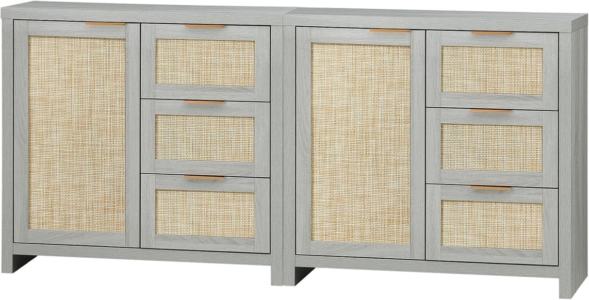 Rattan 3-Drawer 1-Door Storage Cabinet