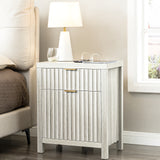 Wooden Fluted 2-Drawer Nightstand with Charging Station