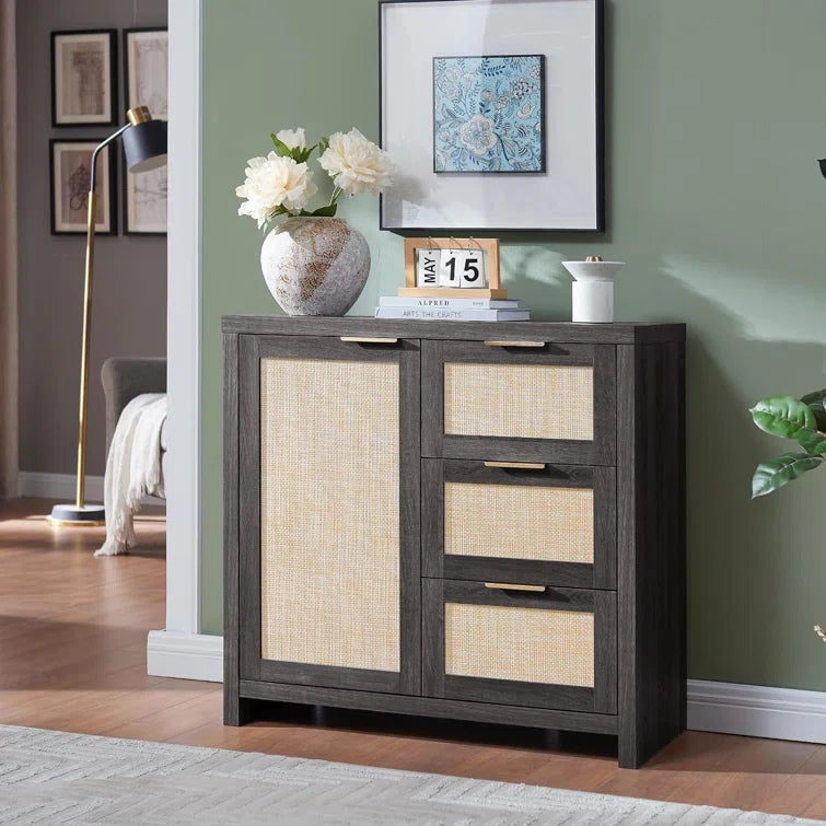 Rattan 3-Drawer 1-Door Storage Cabinet