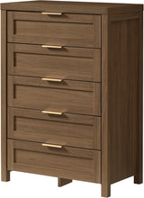 Wooden 5 Drawer Dresser Storage Cane Cabinet