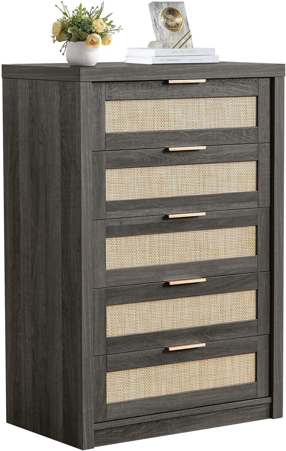 5 Drawer Rattan Dresser Storage Cane Cabinet