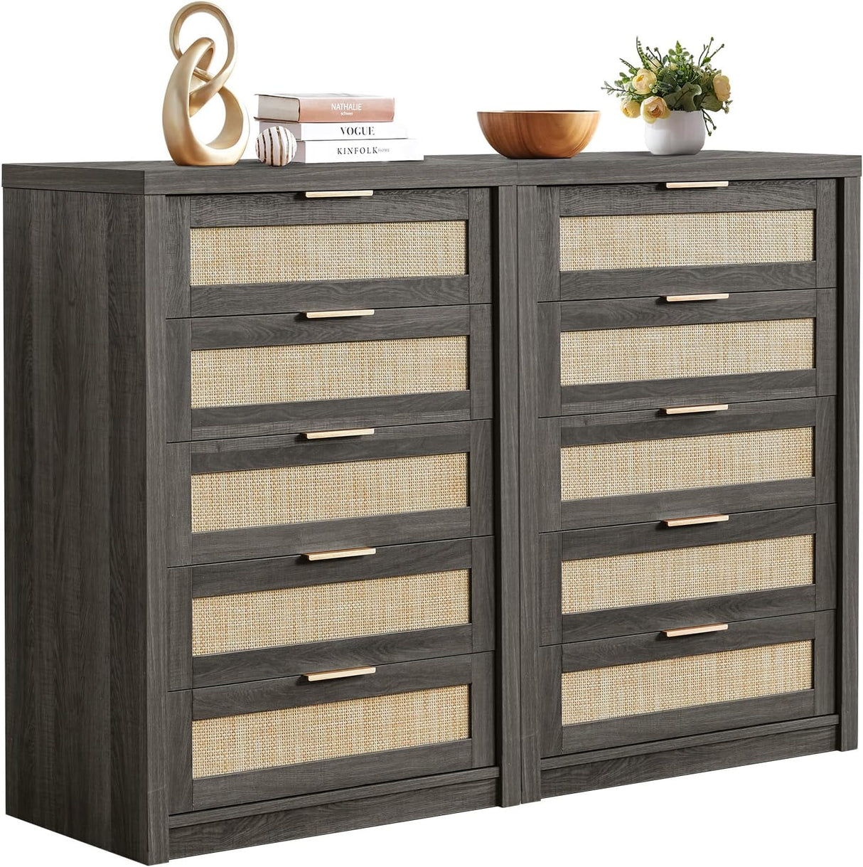 5 Drawer Rattan Dresser Storage Cane Cabinet