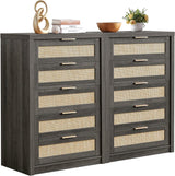 5 Drawer Rattan Dresser Storage Cane Cabinet