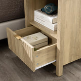 Wooden Fluted Single-Drawer Nightstand with Charging Station