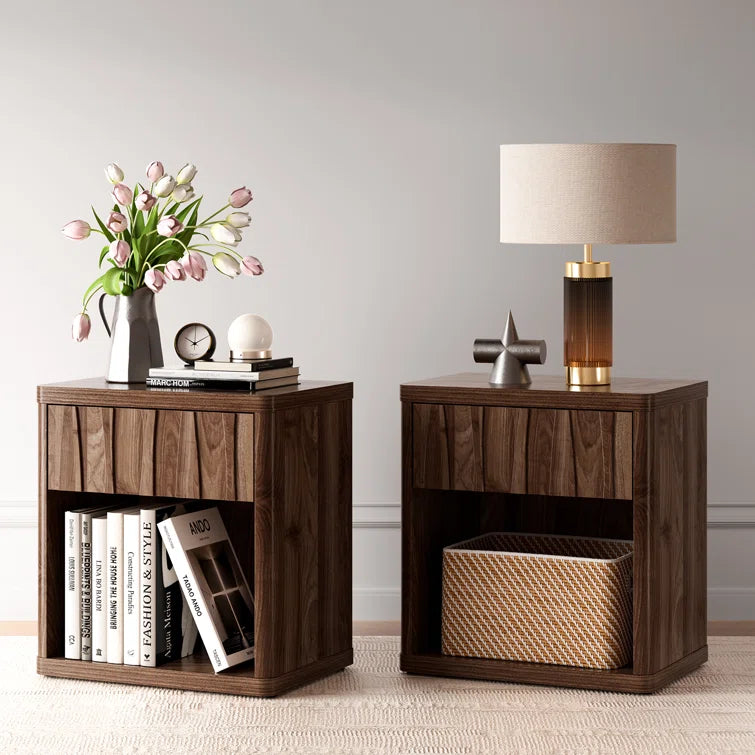 Wooden Wave Pattern Night Stand