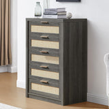 Rattan 5 Drawer Dresser Storage Cane Cabinet