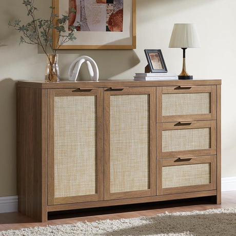 Rattan 3-Drawer 2-Door Storage Cabinet