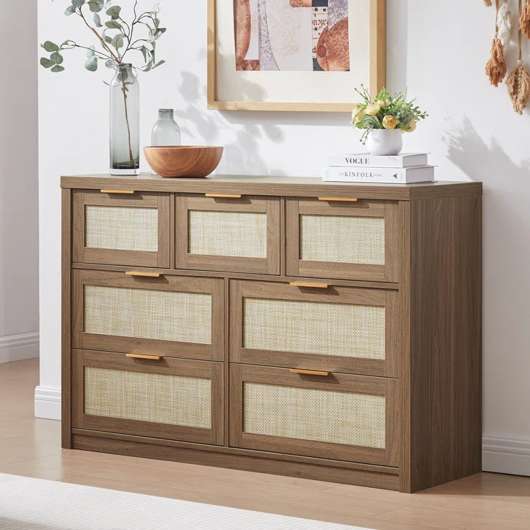 Rattan 7-Drawer Dresser Storage Chest