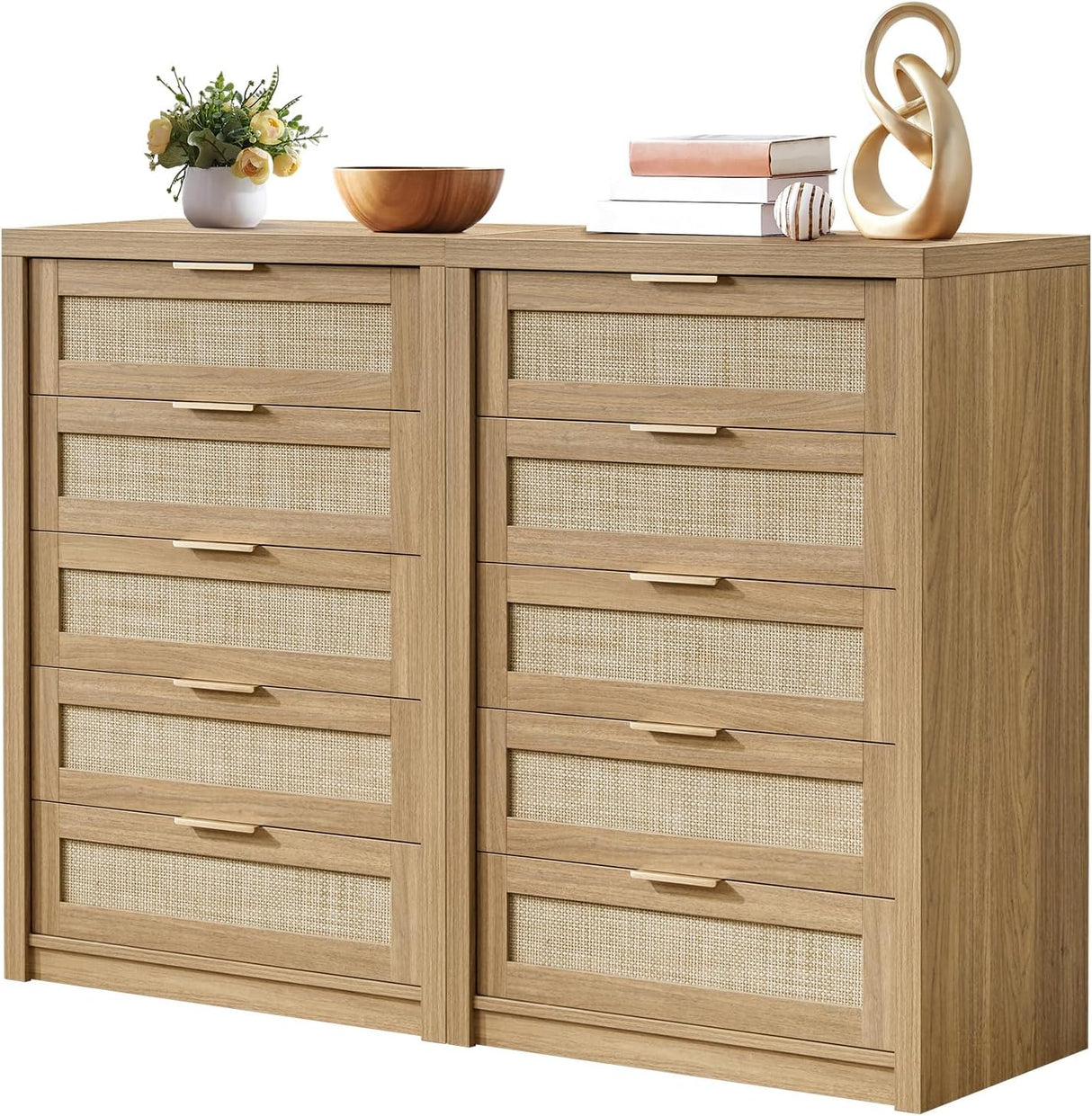 Rattan 5 Drawer Dresser Storage Cane Cabinet