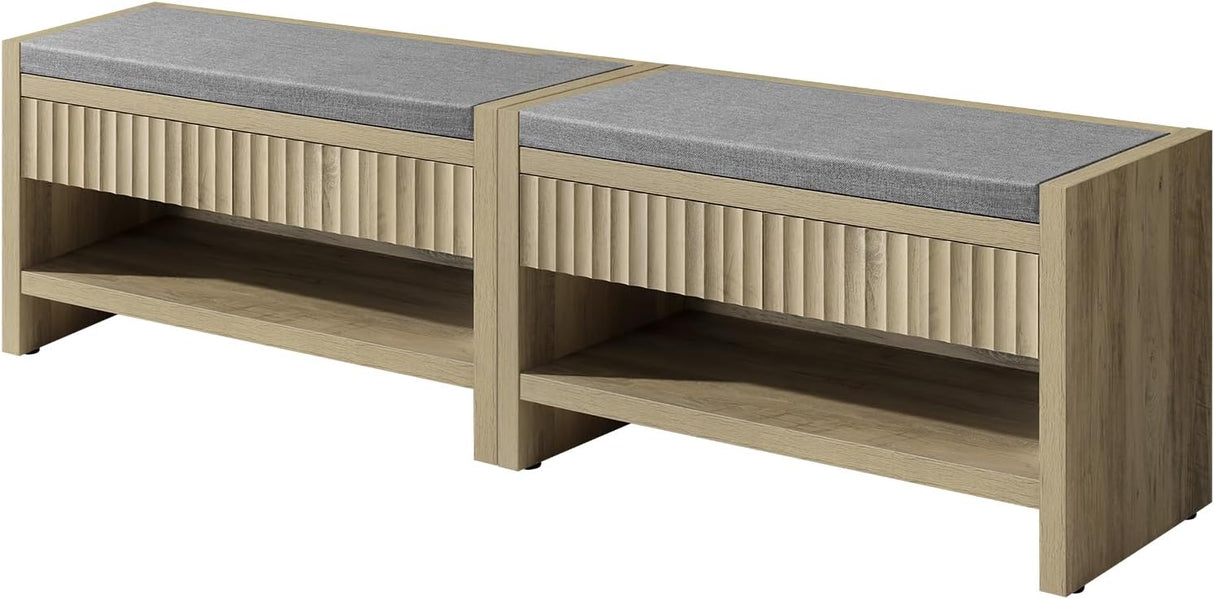 Wooden Fluted Shoe Storage Bench with 2 Drawers