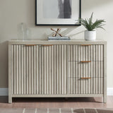 Wooden Fluted Storage Cabinet with Double Doors and 3 Drawers