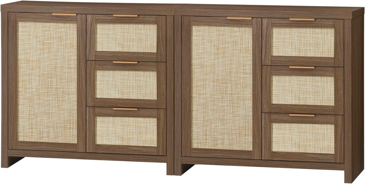 Rattan 3-Drawer 1-Door Storage Cabinet