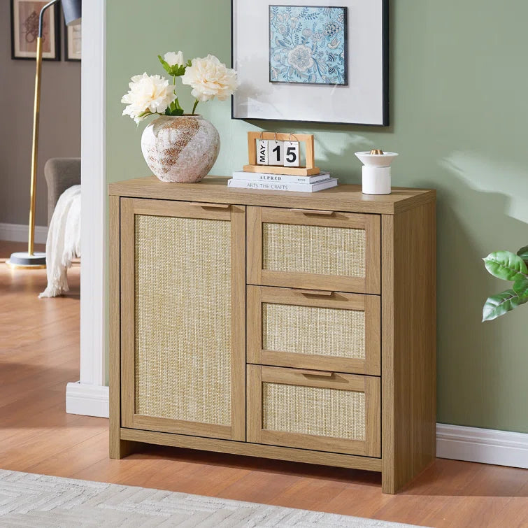 Rattan 3-Drawer 1-Door Storage Cabinet