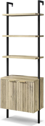 Wooden Fluted Ladder 5 Tier Open Tall Bookshelf