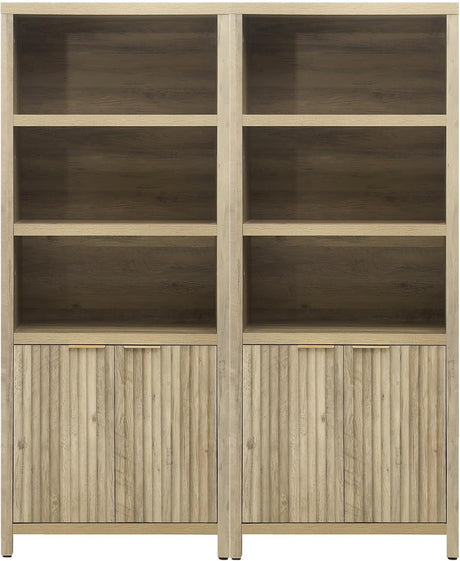 Bookcase, Tall Bookshelf with Doors Cabinet 15.4in Depth, 5 Tier Book Shelf, Wood Oak 1.4" MDF Bookcases with Storage Floor Standing, Farmhouse Bookshelves (Grey Oak)