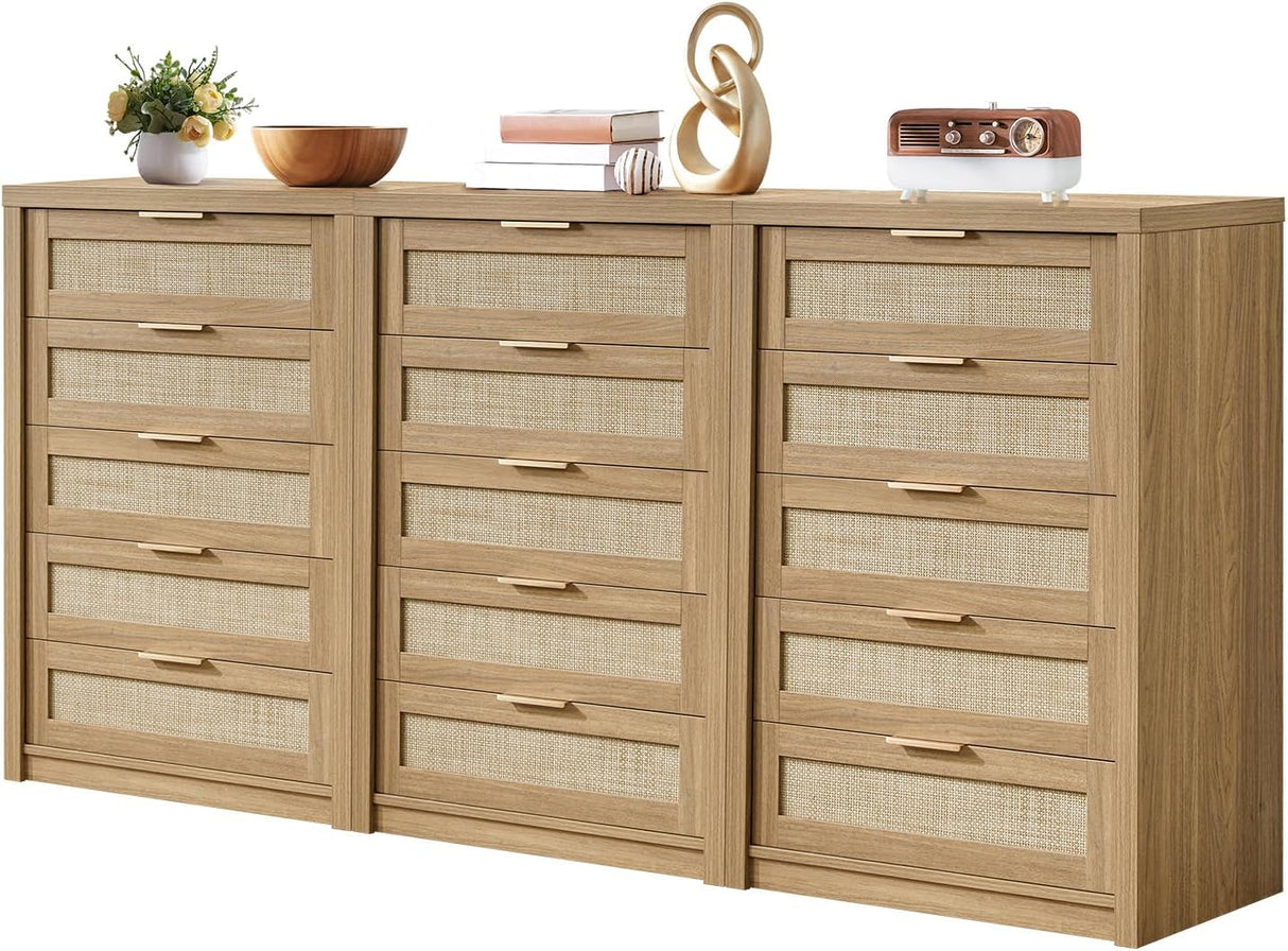 Rattan 5 Drawer Dresser Storage Cane Cabinet