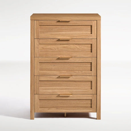 Wooden 5 Drawer Dresser Storage Cane Cabinet