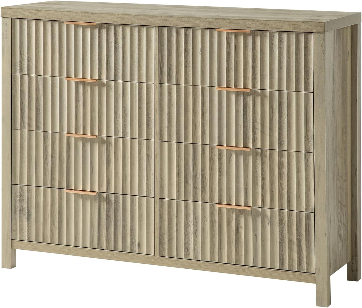 Wooden Fluted Wide Modern Chest of 8 Drawers