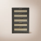 5 Drawer Rattan Dresser Storage Cane Cabinet