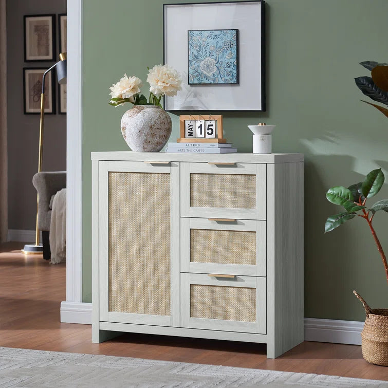 Rattan 3-Drawer 1-Door Storage Cabinet