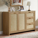 Rattan 3-Drawer 2-Door Storage Cabinet