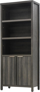 Wooden Fluted 5-Tier Tall Bookcase Cabinet with Doors