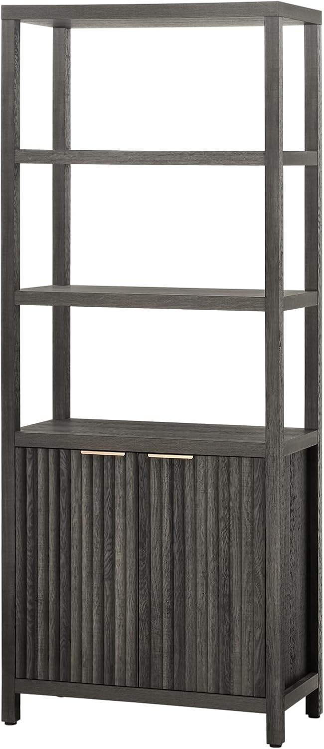 Oxford Fluted Top 5-Shelf Wooden High Shelf Cabinet with Doors