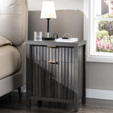 Wooden Fluted 2-Drawer Nightstand with Charging Station