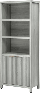 Wooden Fluted 5-Tier Tall Bookcase Cabinet with Doors