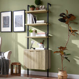 Wooden Fluted Ladder 5 Tier Open Tall Bookshelf