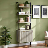 Wooden Fluted Ladder 5 Tier Open Tall Bookshelf