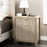 Oxford 2 Drawer Nightstand with Charging Station, Fluted Panel