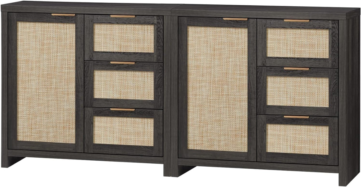 Rattan 3-Drawer 1-Door Storage Cabinet