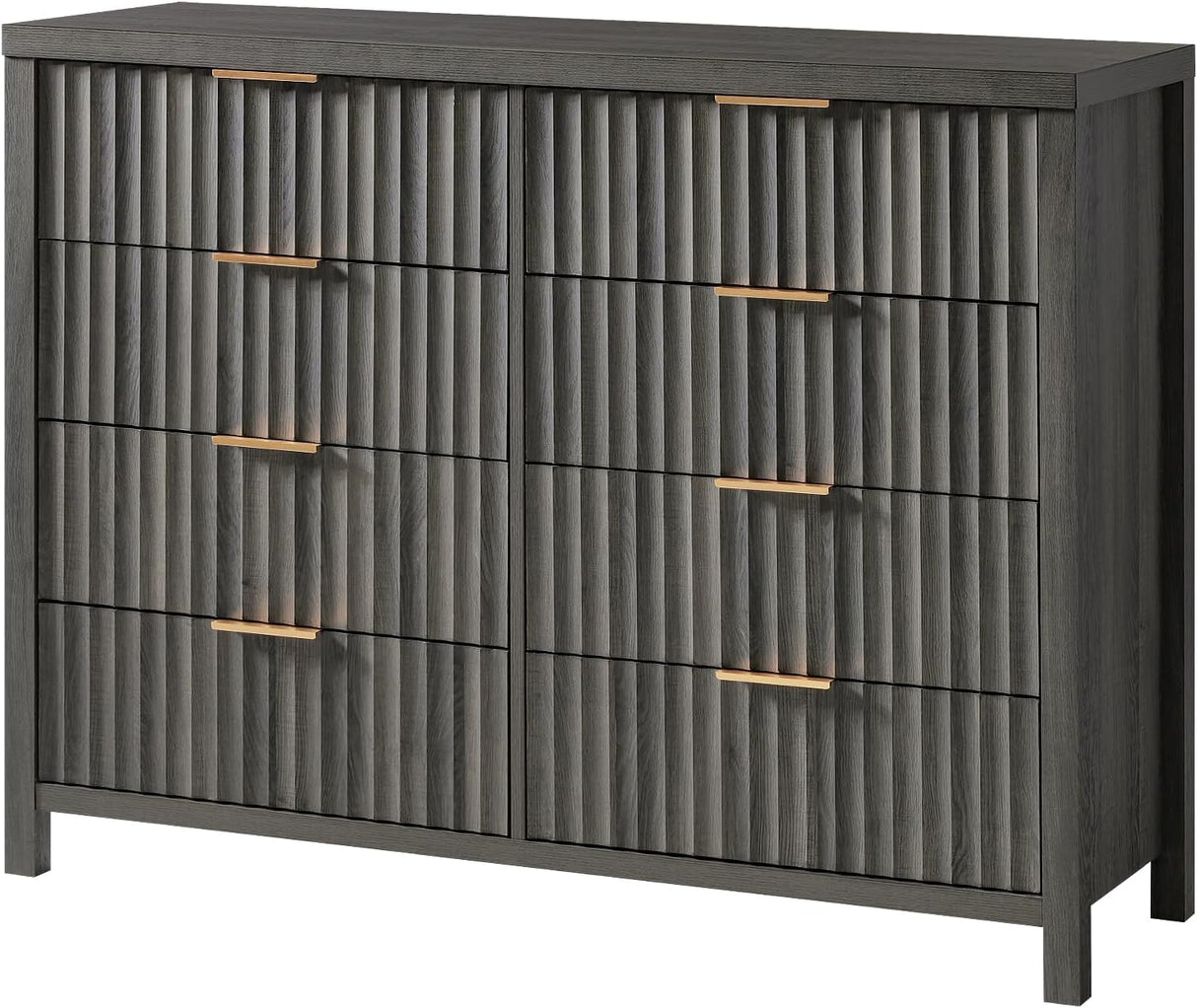 Wooden Fluted Wide Modern Chest of 8 Drawers