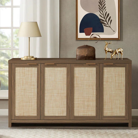 Rattan 4-Door Storage Sideboard Cabinet