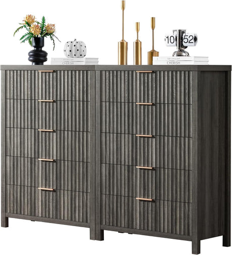 Wooden Fluted 5-Drawer Chest with Curved Silhouette Design